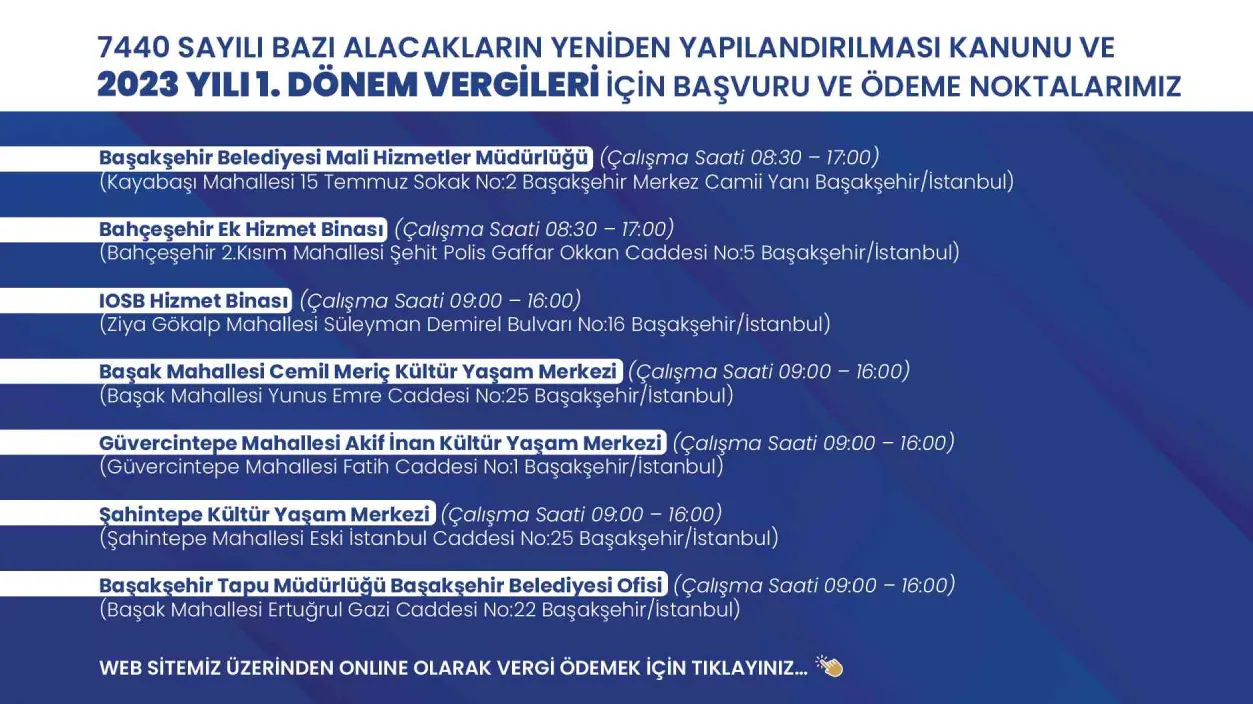 2023 YILI 1.DÖNEM VERGİLERİ İÇİN BAŞVURU VE ÖDEME NOKTALARIMIZ